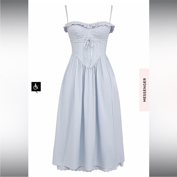 House of CB Jaime Soft Blue Cotton Broderie Anglais Midi Sundress XS A-C Cup - Picture 2 of 8